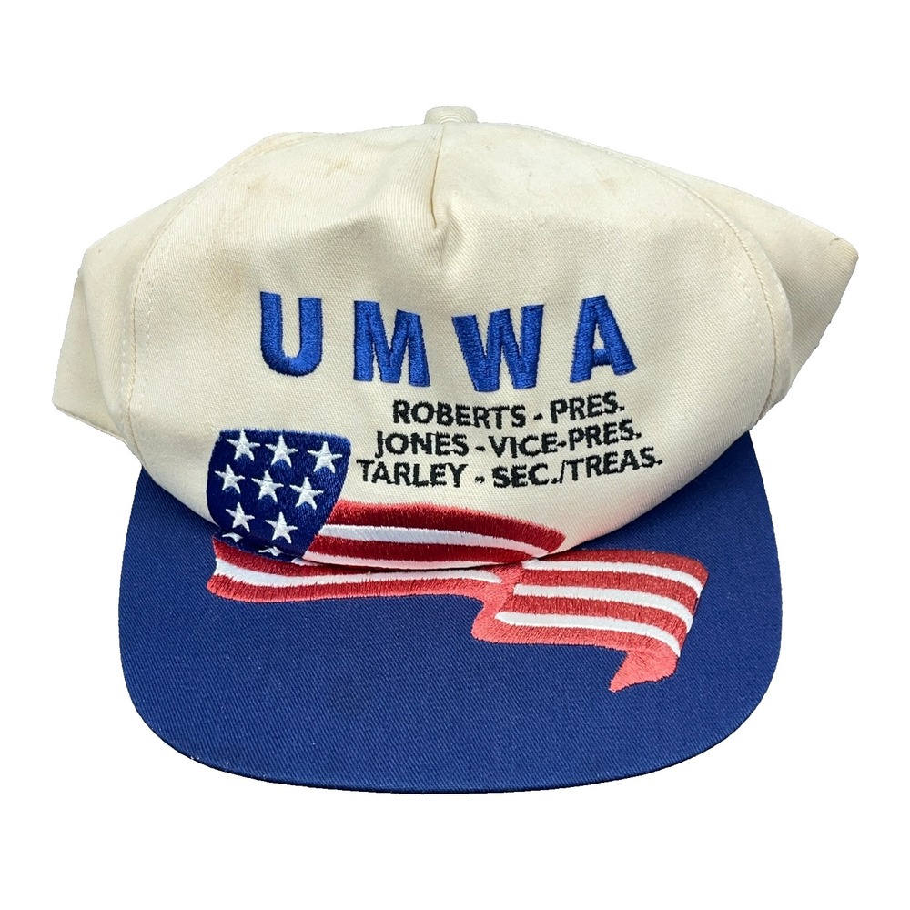 Vintage UMWA Trucker Hat Cap American Flag Big Logo USA Coal Mining Snapback 90s